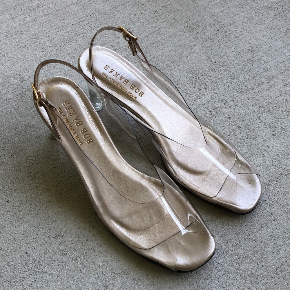 BOB BAKER Cinderella Clear Peep Toe Sling Back Heels - Picture 2 of 14